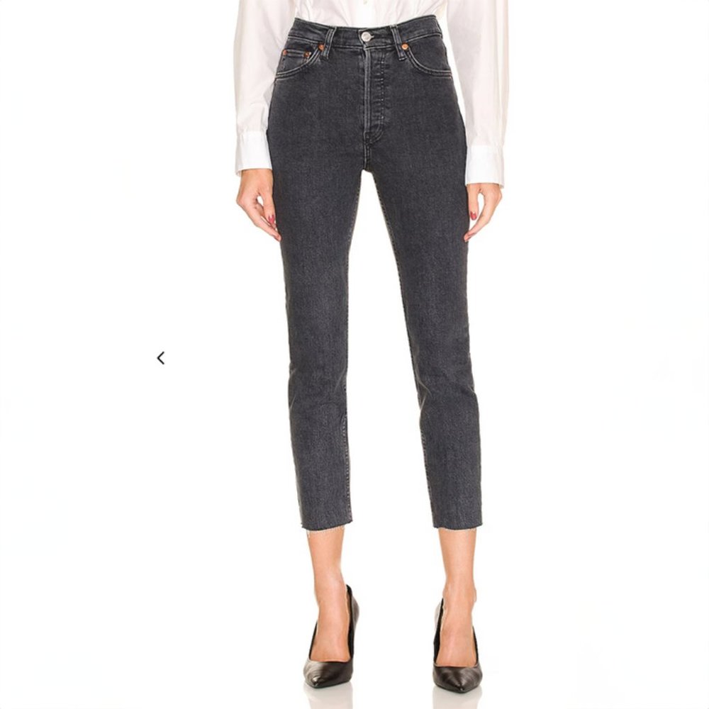 RE/DONE 90s High Rise Ankle Crop Jeans Stoned Noir Size 27 144-3WHRAC